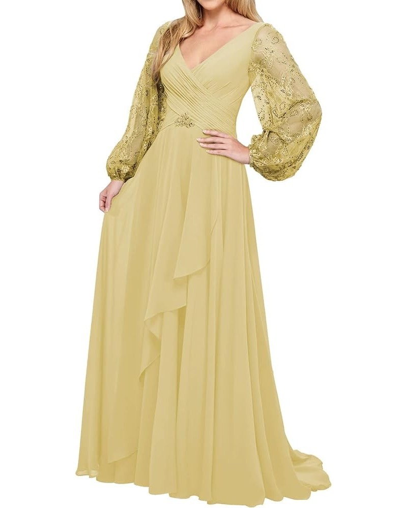 Mother of The Bride Dresses Chiffon Wedding Guest Dresses for Women Formal Evening Gowns Long Sleeve Gold $42.90 Dresses