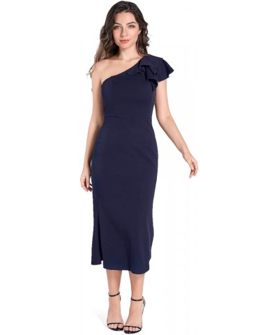 Women's Elegant Casual Sleeveless Ruffle One Shoulder High Waist Long Mini Dress Blue $17.39 Dresses