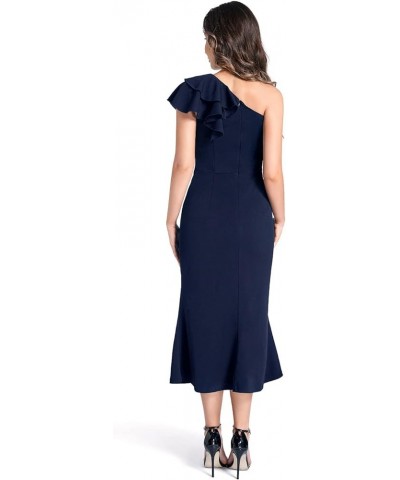 Women's Elegant Casual Sleeveless Ruffle One Shoulder High Waist Long Mini Dress Blue $17.39 Dresses