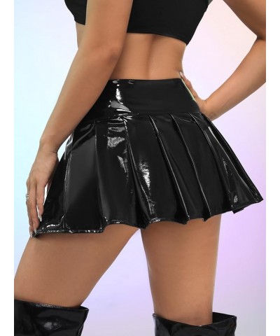 Women's Casual A Line Flare Jean Denim Mini Skirts with Pocket Black Pu Leather $21.92 Skirts