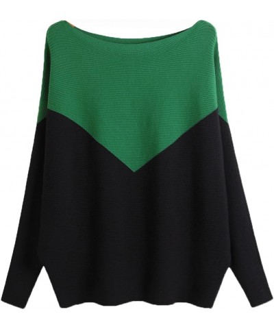 Womens Oversized Lightweight Boat Neck Dolman Batwing Sweater Fall Winter Casual Slouchy Knitted Pullovers Green&black $14.19...