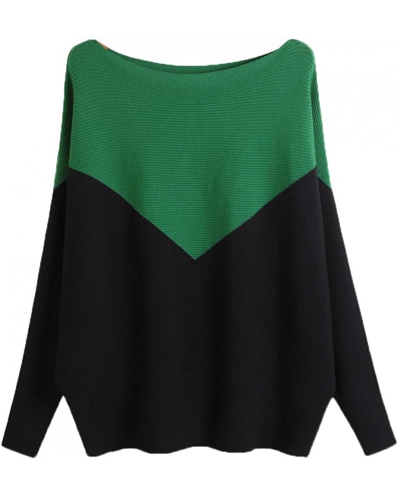 Womens Oversized Lightweight Boat Neck Dolman Batwing Sweater Fall Winter Casual Slouchy Knitted Pullovers Green&black $14.19...