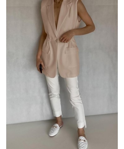 Women's Work Casual Sleeveless Blazer Vest Fashion Open Front Lapel Elastic Waist Blazer Jackets with Pockets Khaki $17.48 Vests