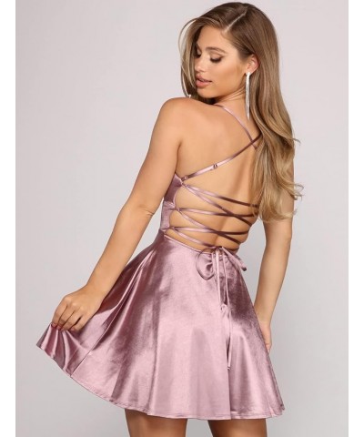 Short Spaghetti Straps Prom Dresses with Pockets Satin Homecoming Dress for Teens WD030 Mauve $27.00 Dresses