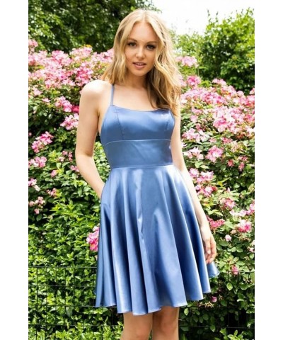 Short Spaghetti Straps Prom Dresses with Pockets Satin Homecoming Dress for Teens WD030 Mauve $27.00 Dresses