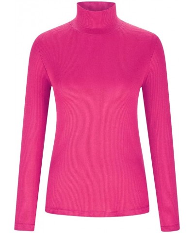 Women's Mock Turtleneck Base Layer Tops Lightweight Slim Fit Shirts Solid Color Long Sleeve Comfy Soft Pullover Tops Hot Pink...