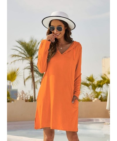 Womens UPF 50+ Cover-Up Dress Beach SPF Sun Protection Long Sleeve Shirts Dress Lightweight Athletic UV Hoodie Orange $21.23 ...