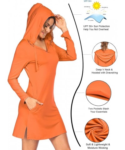 Womens UPF 50+ Cover-Up Dress Beach SPF Sun Protection Long Sleeve Shirts Dress Lightweight Athletic UV Hoodie Orange $21.23 ...