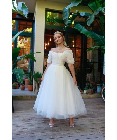 Tulle Tea Length Prom Dresses for Woman Off The Shoulder Beaded Puffy Formal Evening Party Dress Plum $45.89 Dresses