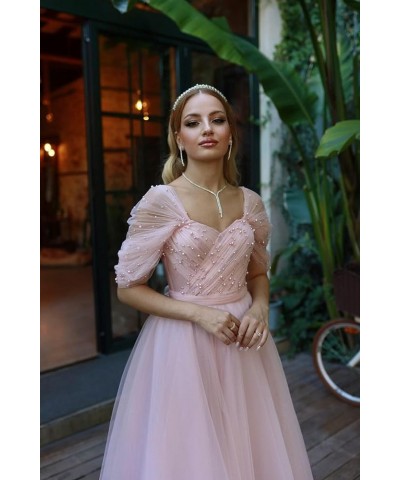 Tulle Tea Length Prom Dresses for Woman Off The Shoulder Beaded Puffy Formal Evening Party Dress Plum $45.89 Dresses