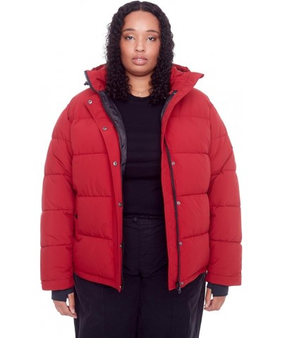 Women's Plus Size Vegan Down Short Quilted Puffer Jacket (Plus Size) Deep Red $53.63 Jackets