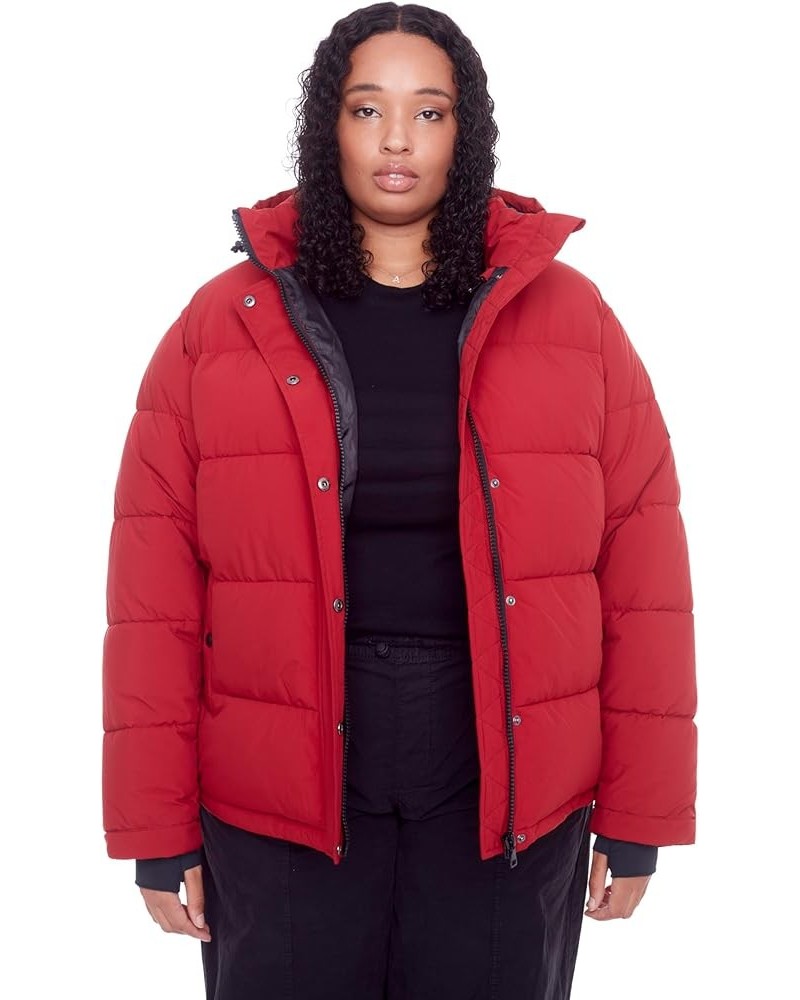 Women's Plus Size Vegan Down Short Quilted Puffer Jacket (Plus Size) Deep Red $53.63 Jackets