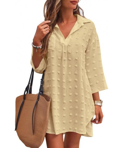 Women's Swimsuit Beach Cover Ups Shirt Chiffon Bikini Bathing Suit Swiss Dot Beach Shirt S-XXXL C-light Khaki-thick $12.90 Sw...