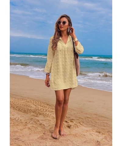 Women's Swimsuit Beach Cover Ups Shirt Chiffon Bikini Bathing Suit Swiss Dot Beach Shirt S-XXXL C-light Khaki-thick $12.90 Sw...