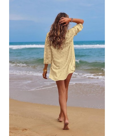 Women's Swimsuit Beach Cover Ups Shirt Chiffon Bikini Bathing Suit Swiss Dot Beach Shirt S-XXXL C-light Khaki-thick $12.90 Sw...