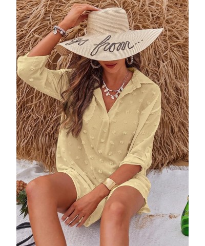 Women's Swimsuit Beach Cover Ups Shirt Chiffon Bikini Bathing Suit Swiss Dot Beach Shirt S-XXXL C-light Khaki-thick $12.90 Sw...