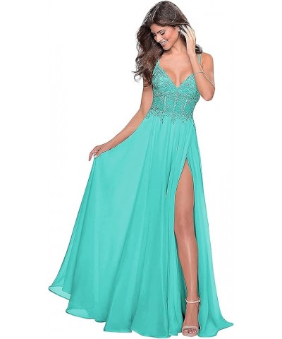 Women's Long Sleeves Bridesmaid Dresses V-Neck Chiffon A Line Formal Dress Evening Gowns with Train Turquoise $29.14 Dresses