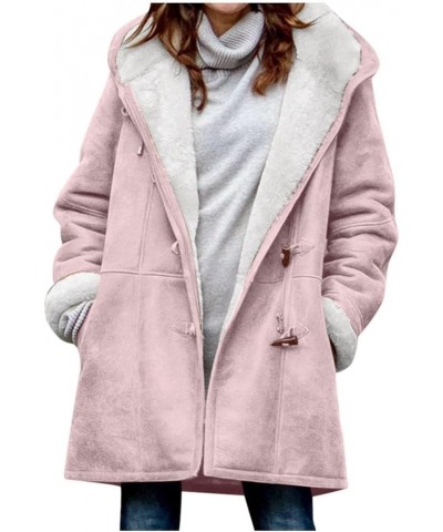 Plus Size Winter Coats For Women Warm Sherpa Fleece Lined Jackets Comfy Hooded Parka Faux Suede Pea Coat Outerwear 01-pink $1...