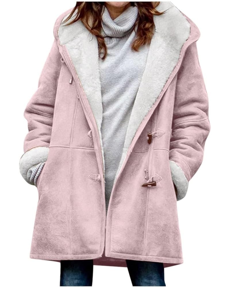 Plus Size Winter Coats For Women Warm Sherpa Fleece Lined Jackets Comfy Hooded Parka Faux Suede Pea Coat Outerwear 01-pink $1...