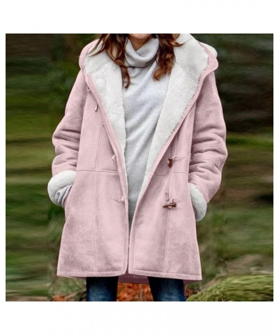 Plus Size Winter Coats For Women Warm Sherpa Fleece Lined Jackets Comfy Hooded Parka Faux Suede Pea Coat Outerwear 01-pink $1...