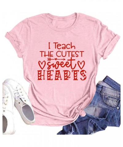 Valentine's Day Shirt Women Alphabet ABC I Love You Printed T-Shirts Teacher Valentine Shirt Tees Tops Pink2-115 $8.54 T-Shirts