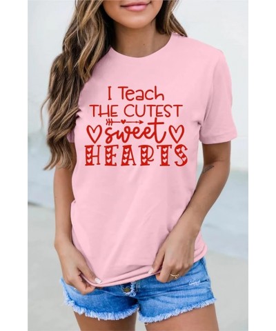 Valentine's Day Shirt Women Alphabet ABC I Love You Printed T-Shirts Teacher Valentine Shirt Tees Tops Pink2-115 $8.54 T-Shirts