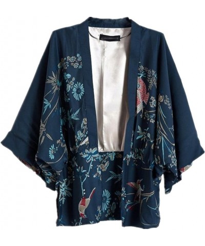 Women Kimono Cover Up Japanese Style Cardigan Floral Print 3/4 Sleeve Women Blouse Coat Casual Jacket $9.01 Jackets