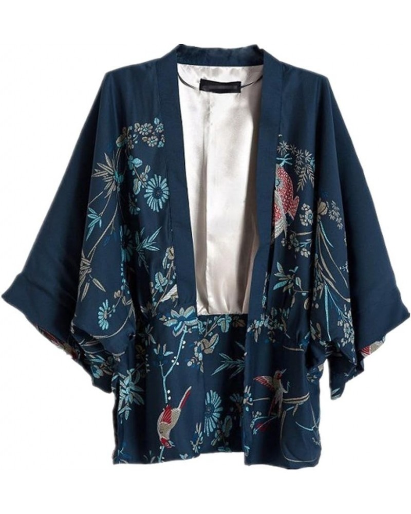 Women Kimono Cover Up Japanese Style Cardigan Floral Print 3/4 Sleeve Women Blouse Coat Casual Jacket $9.01 Jackets