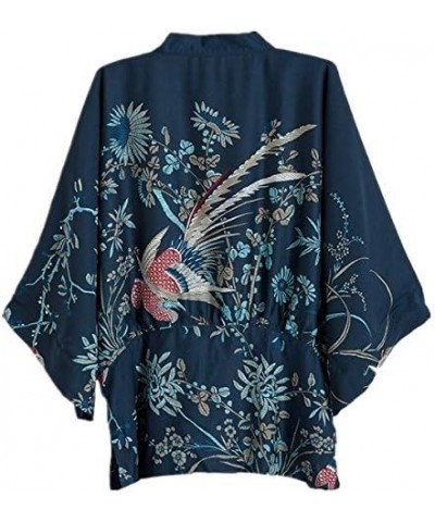 Women Kimono Cover Up Japanese Style Cardigan Floral Print 3/4 Sleeve Women Blouse Coat Casual Jacket $9.01 Jackets