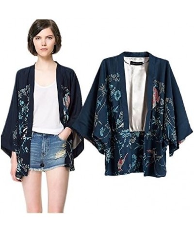 Women Kimono Cover Up Japanese Style Cardigan Floral Print 3/4 Sleeve Women Blouse Coat Casual Jacket $9.01 Jackets