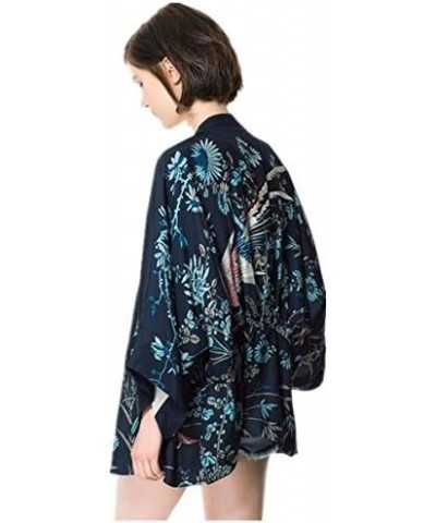 Women Kimono Cover Up Japanese Style Cardigan Floral Print 3/4 Sleeve Women Blouse Coat Casual Jacket $9.01 Jackets