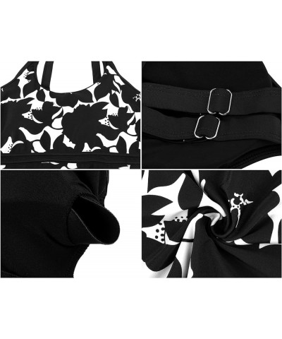 Womens Plus Size Tankini Swimsuits with Shorts Athletic Two Piece Flowy Swimdress Tummy Control Bathing Suits Black&flower 2 ...