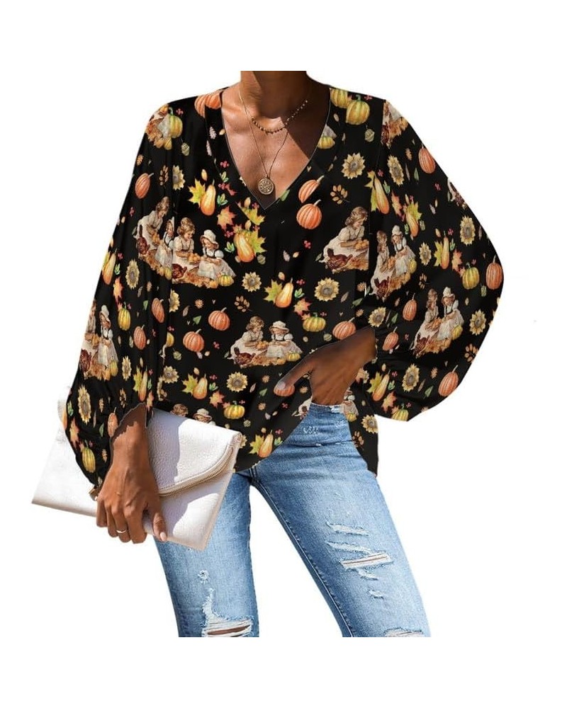 Mushroom Women's Loose Shirts, Ladies Batwing Sleeve Beach Cover Flowy Tunic Shirt Tops, Spring Fall Soft Pajama Top Happy Th...