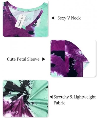 Womens-Plus-Size-Tops Summer Petal Sleeve T Shirts Casual V Neck Tees XL-5XL Yh008 $13.24 T-Shirts