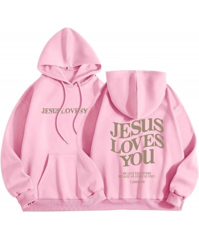 Christian Sweatshirt Women Jesus Loves You Hoodie Oversized Jesus Faith Pullover Inspirational Long Sleeve Tops 01-pink $8.75...