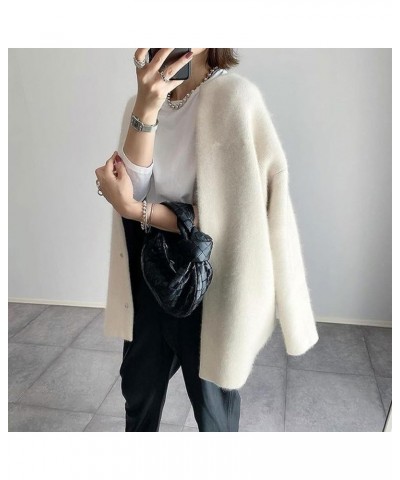 Ladies coat jacket fall knit sweater thin loose type Off White Woolen Cloth $15.74 Coats