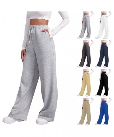 Women Wide Leg Sweatpants Baggy Straight Leg Sweatpants with Pockets Elastic Waist Flare Sweatpants Fleece Joggers A-darkgray...