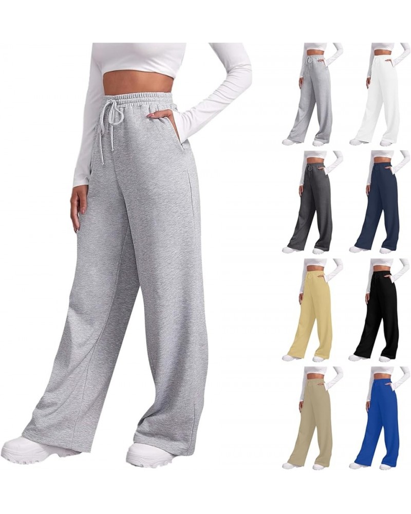 Women Wide Leg Sweatpants Baggy Straight Leg Sweatpants with Pockets Elastic Waist Flare Sweatpants Fleece Joggers A-darkgray...