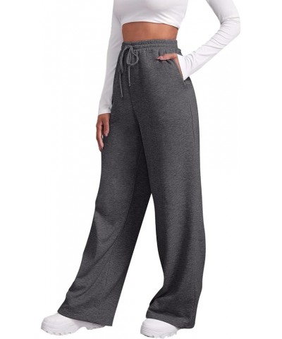 Women Wide Leg Sweatpants Baggy Straight Leg Sweatpants with Pockets Elastic Waist Flare Sweatpants Fleece Joggers A-darkgray...