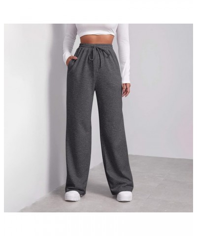 Women Wide Leg Sweatpants Baggy Straight Leg Sweatpants with Pockets Elastic Waist Flare Sweatpants Fleece Joggers A-darkgray...