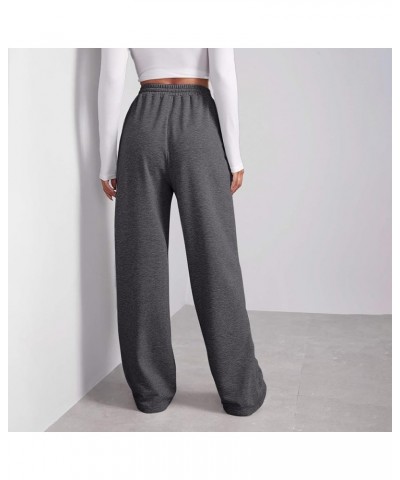 Women Wide Leg Sweatpants Baggy Straight Leg Sweatpants with Pockets Elastic Waist Flare Sweatpants Fleece Joggers A-darkgray...