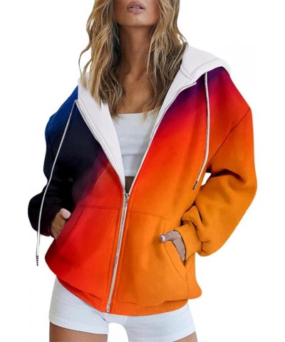 Womens Hoodies,Women's Fall Oversized Pocket Sweatshirt Casual Drawstring Zipper Long Sleeve Pure Color Hoodies Orange-1 $7.7...