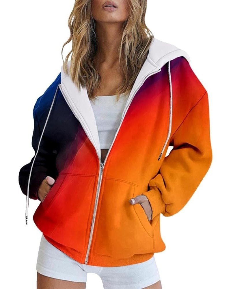 Womens Hoodies,Women's Fall Oversized Pocket Sweatshirt Casual Drawstring Zipper Long Sleeve Pure Color Hoodies Orange-1 $7.7...