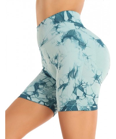 Womens Workout Shorts Seamless Scrunch Butt Gym Biker Shorts High Waisted Booty Yoga Shorts 2 Tie Dye Teal $10.00 Activewear