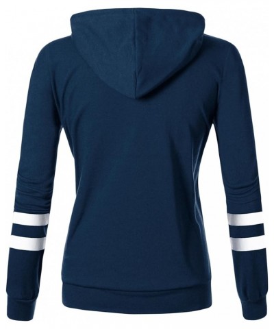 Womens Comfortable Long Sleeve Striped Hoodie Jacket Lightweight Hooded Sweatshirt with Kanga Pocket Dcf260-navy $17.00 Hoodi...