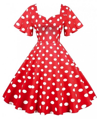 Women 50s 60s Polka Vintage Dress 1950s Cocktail Party Dresses Cape Collar Puff Sleeve Retro A Line Prom Dress 01-red $8.00 O...