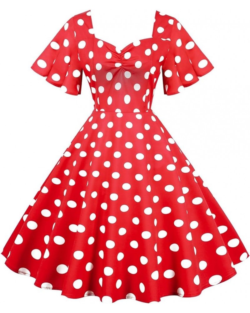 Women 50s 60s Polka Vintage Dress 1950s Cocktail Party Dresses Cape Collar Puff Sleeve Retro A Line Prom Dress 01-red $8.00 O...