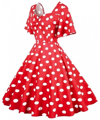 Women 50s 60s Polka Vintage Dress 1950s Cocktail Party Dresses Cape Collar Puff Sleeve Retro A Line Prom Dress 01-red $8.00 O...