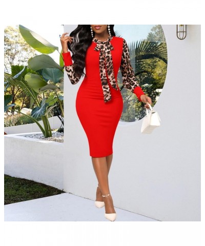 Church Dresses for Women Bodycon Long Sleeve Vintage Wrap Work Business Midi Pencil Dress 92red $12.76 Dresses