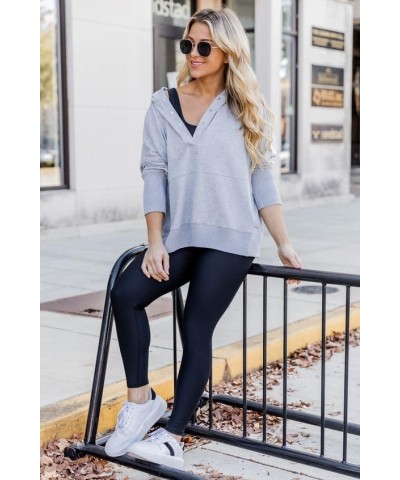 Women Casual Button V Neck Hoodies Oversized Pullover Sweatshirt Hooded Tops with Pockets Light Gray $22.43 Hoodies & Sweatsh...